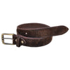 Front view of a Hippo Game Skin Belt, color Brown. The belt has a solid brass buckle, five waist adjustment positioning holes, two Chicago-style belt length adjustment screws, a matching leather keeper loop, and a Tag Safari logo branded inside. Genuine game skin leather.