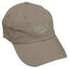 Front view of a Buffalo Embroidered Cap, color Khaki. The cap has six double-stitched panels with matching buttonholed eyelet vents, a crown button on top, a pre-curved visor, a one-size-fits-most Velcro strap adjuster in back, and an embroidered Tag Safari buffalo in front. 100% cotton twill.