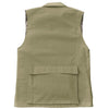 Back of a Women's Safari Vest, color Khaki. The vest has a protective fold-up collar, an oversized flap covered back pocket, and double stitching throughout. 100% cotton.