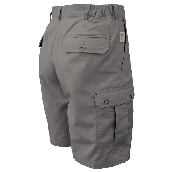 Back of Men's Cargo Shorts, color Olive. The pants have a 9 1/2