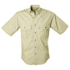 Front view of a Men's Trail Shirt in Short Sleeves, color Stone. The shirt has two flap-covered chest pockets, button-down collars, functional cross-stitched shoulder straps, a button-front placket, double stitching throughout, and long rounded tails for tucking into pants. 100% cotton.
