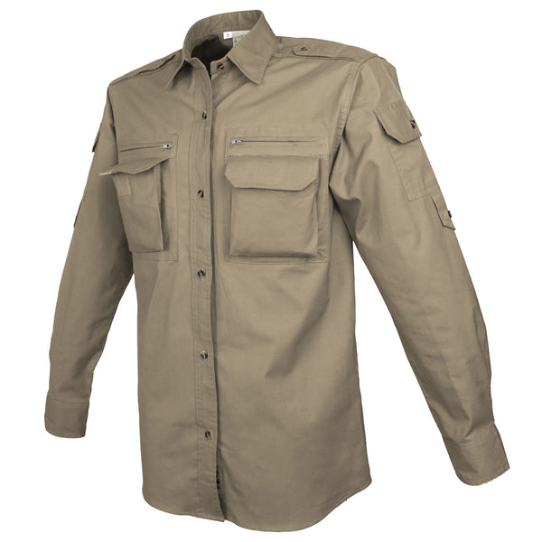 Men’s Bush Shirt – Authentic African Safari Shirt with 4 Pockets, Lightweight 100% Cotton, Long Sleeve Outdoor Travel Shirt