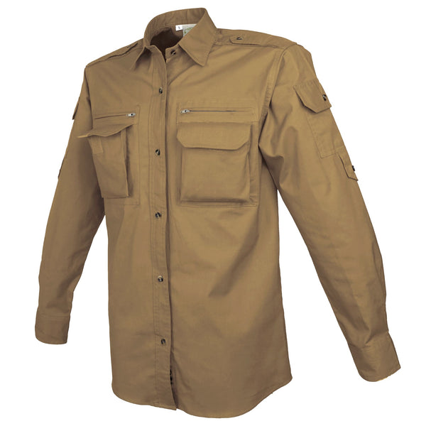 Men’s Bush Shirt – Authentic African Safari Shirt with 4 Pockets, Lightweight 100% Cotton, Long Sleeve Outdoor Travel Shirt