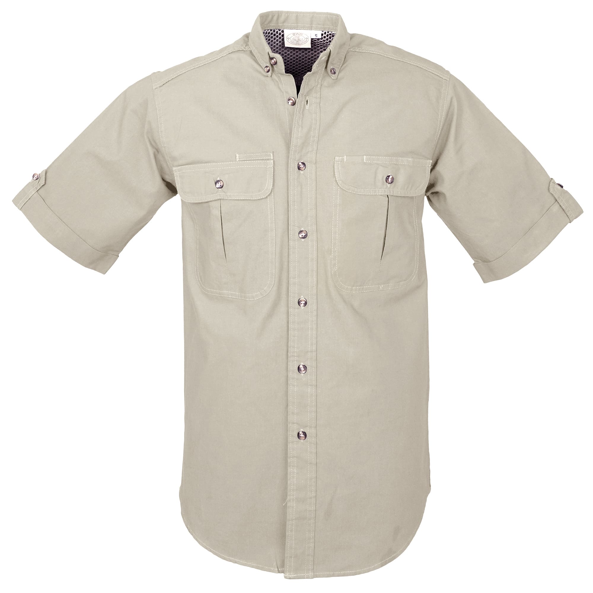 Stay comfortable outdoors in TAG® Safari's men's short sleeve vent-back safari shirt. Made from 100% cotton with a mesh-lined vented back and secure button-flap chest pockets.--4