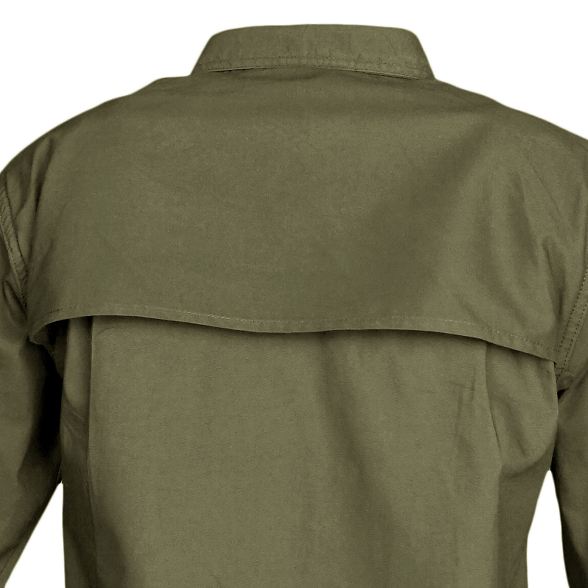 Tag Safari Long-Sleeve Clay Bird Shirt for Women features a vented back, mesh liner, quilted shooting pad, contrasted forearms, and roll-up sleeve tabs. Shown in Moss Green/Khaki.--10