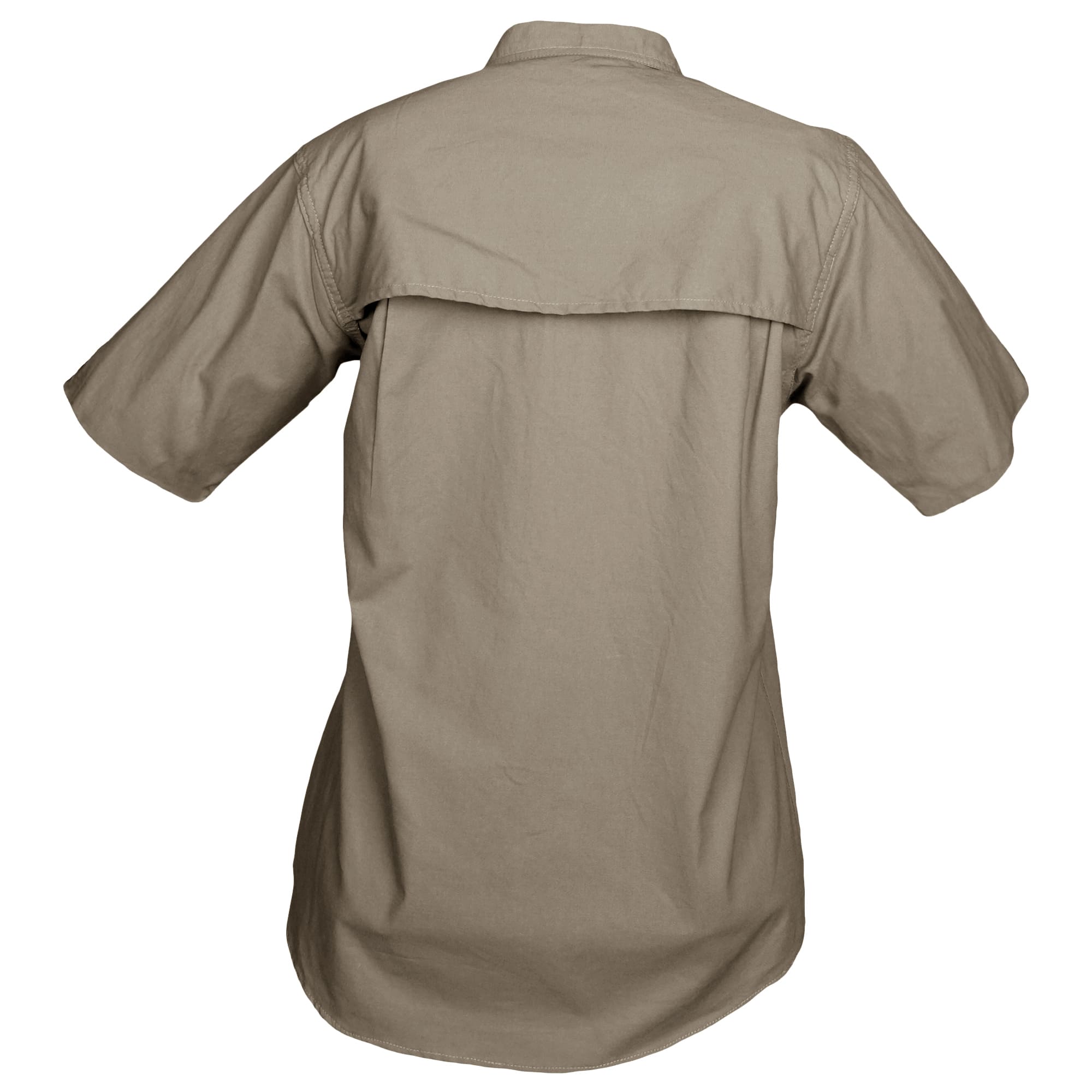 Tag Safari Short-Sleeve Clay Bird Shirt for Women features a vented back, mesh liner, quilted shooting pad, and button-flap chest pocket. Shown in Khaki.--5