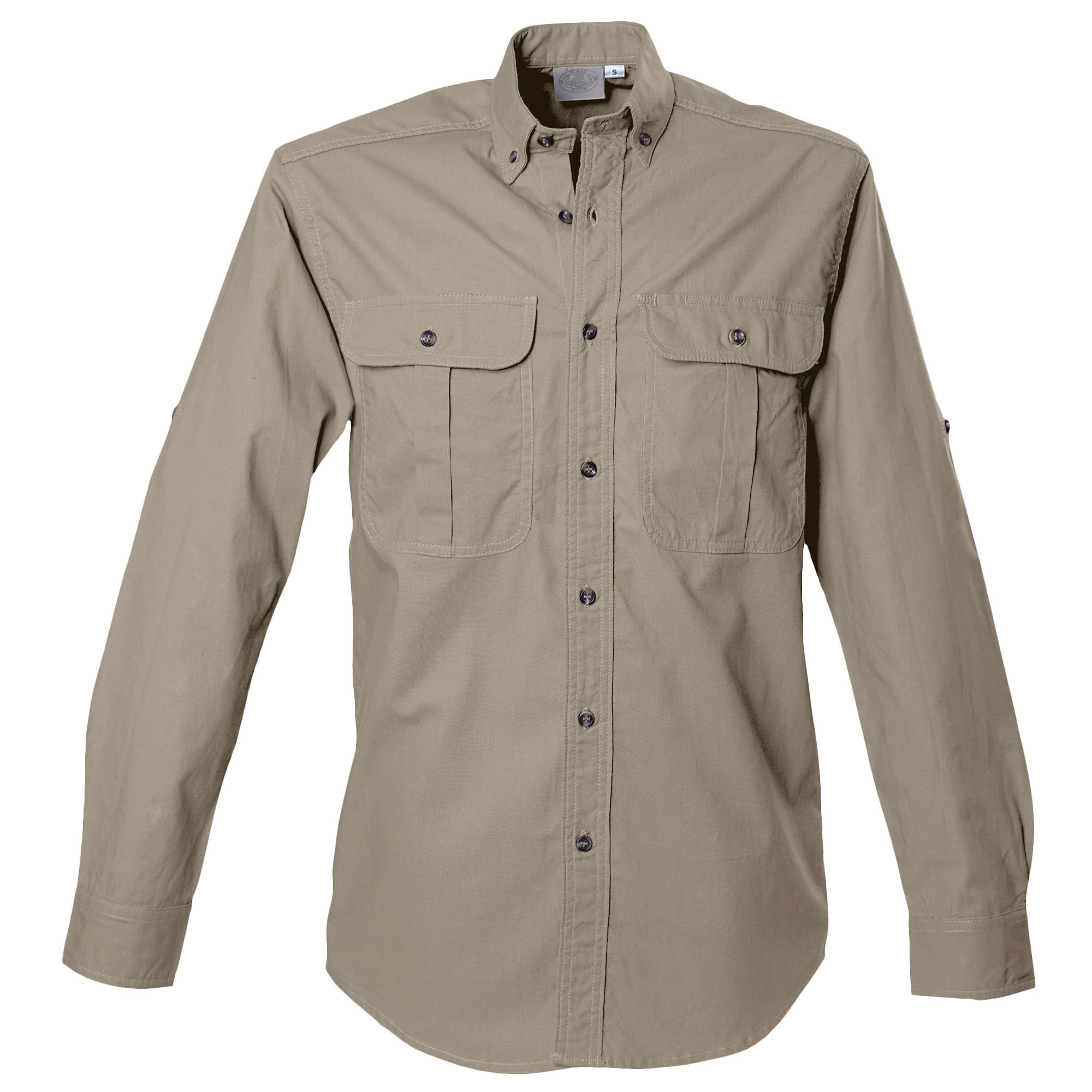 Mens Safari Shirt with Two Button Flap pockets and Button Down Collars 100% Cotton in Long Sleeves by Tag Safari