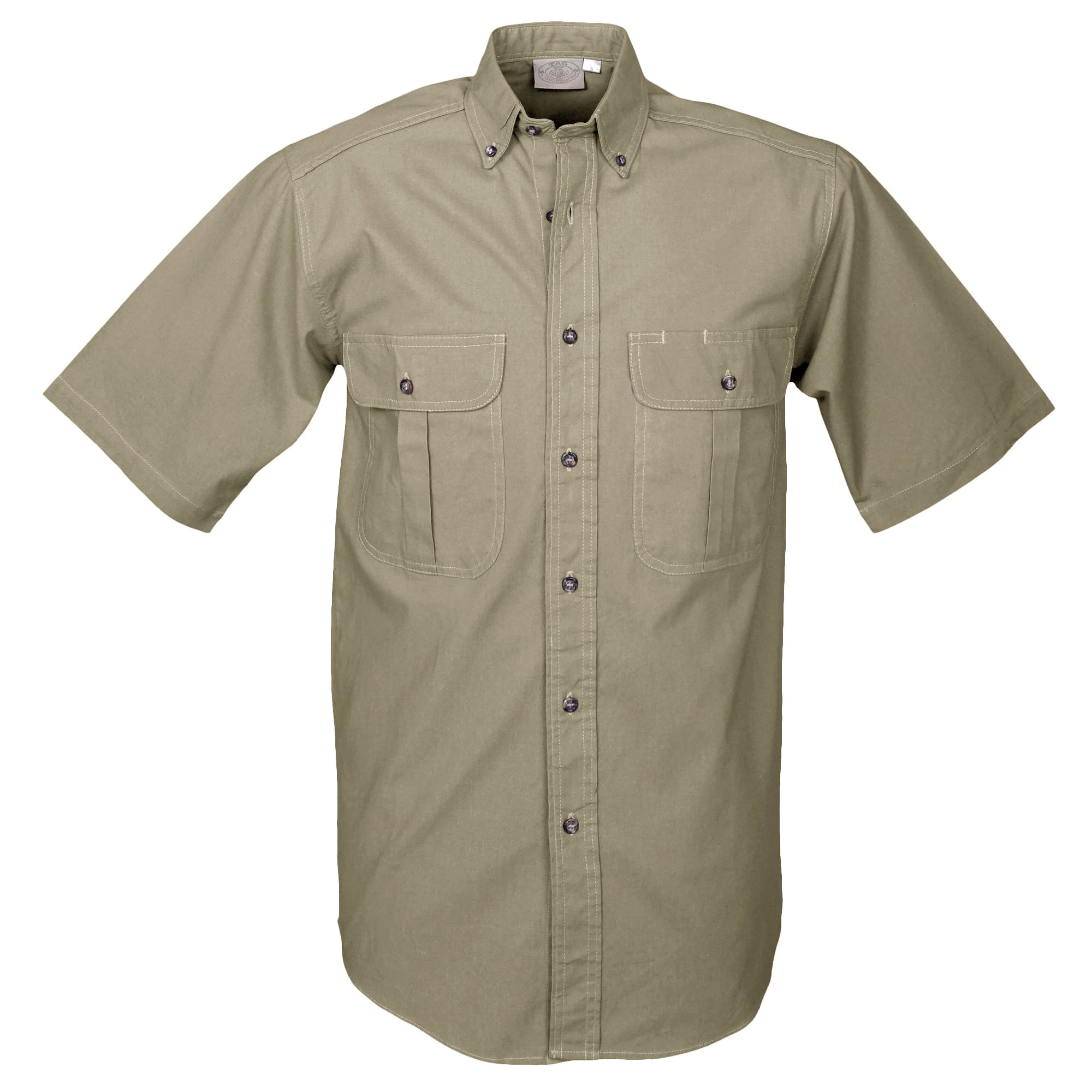 Tag Safari Short-Sleeve Safari Shirt for Men features button-flap chest pockets, back shoulder tucks, and durable double stitching. Shown in Khaki.--7