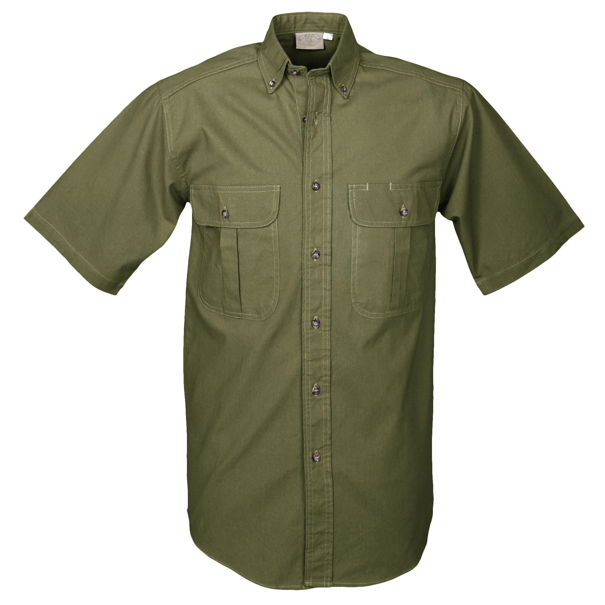 Tag Safari Short-Sleeve Safari Shirt for Men features button-flap chest pockets, back shoulder tucks, and durable double stitching. Shown in Moss Green.--4
