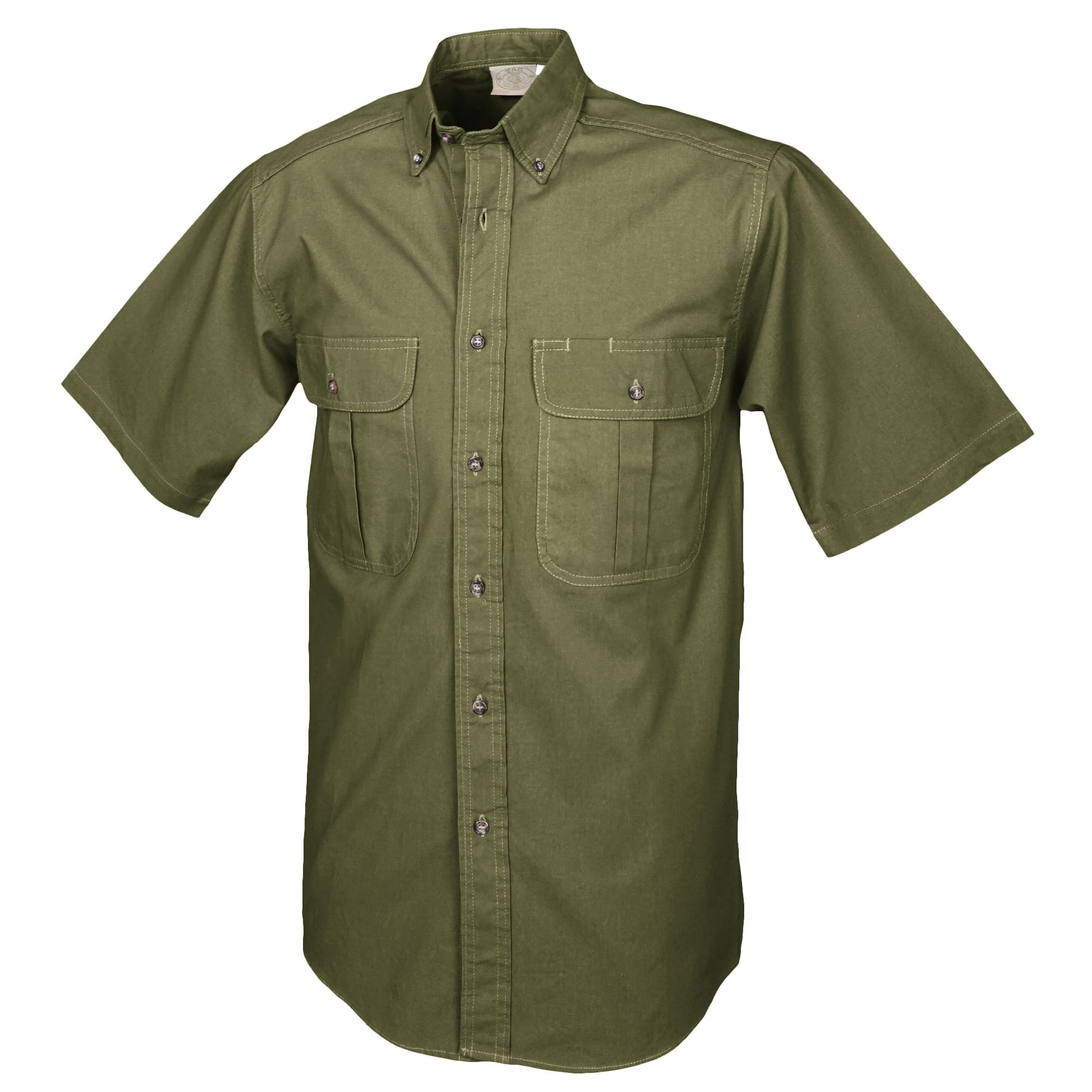 Tag Safari Short-Sleeve Safari Shirt for Men features button-flap chest pockets, back shoulder tucks, and durable double stitching. Shown in Moss Green.--6