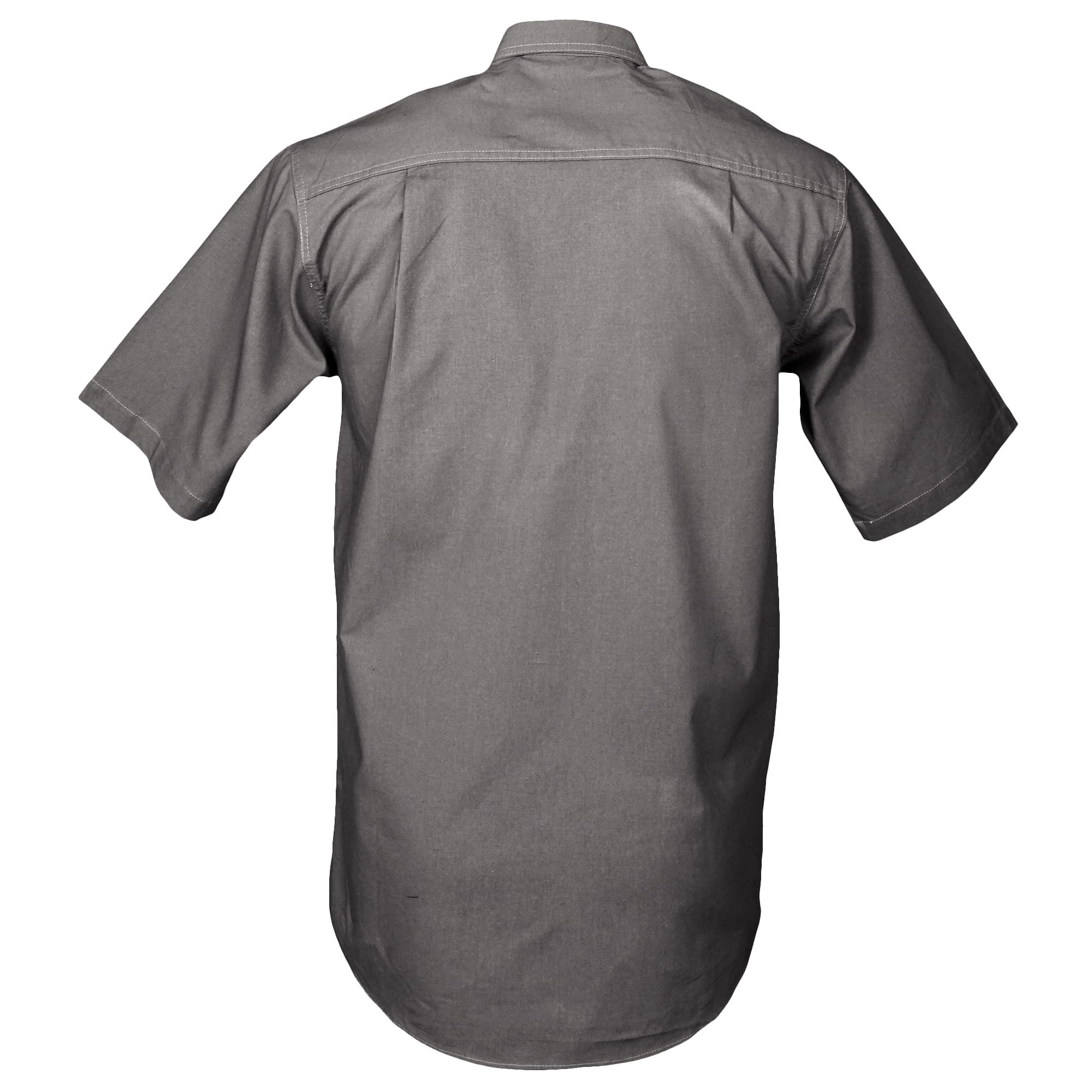 Tag Safari Short-Sleeve Safari Shirt for Men features button-flap chest pockets, back shoulder tucks, and durable double stitching. Shown in Olive Gray.--2