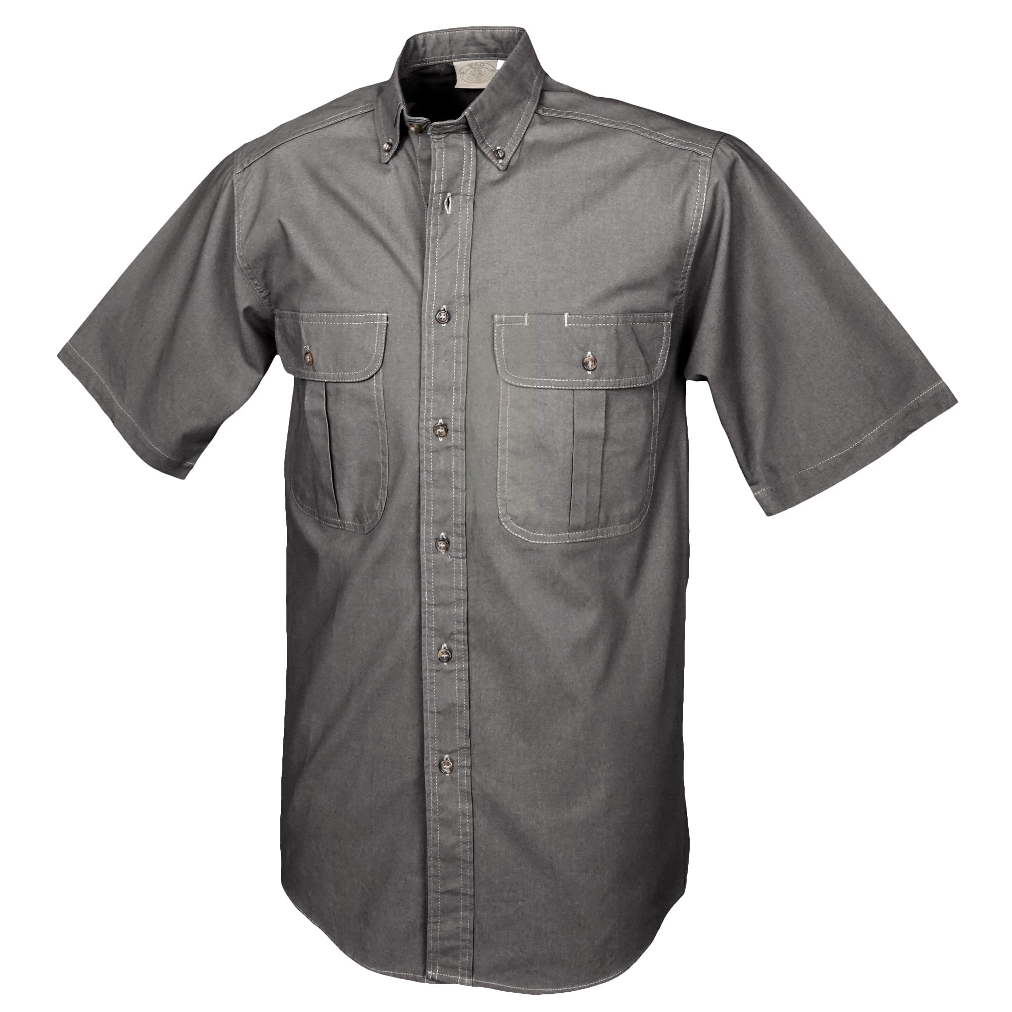 Tag Safari Short-Sleeve Safari Shirt for Men features button-flap chest pockets, back shoulder tucks, and durable double stitching. Shown in Olive Gray.--3