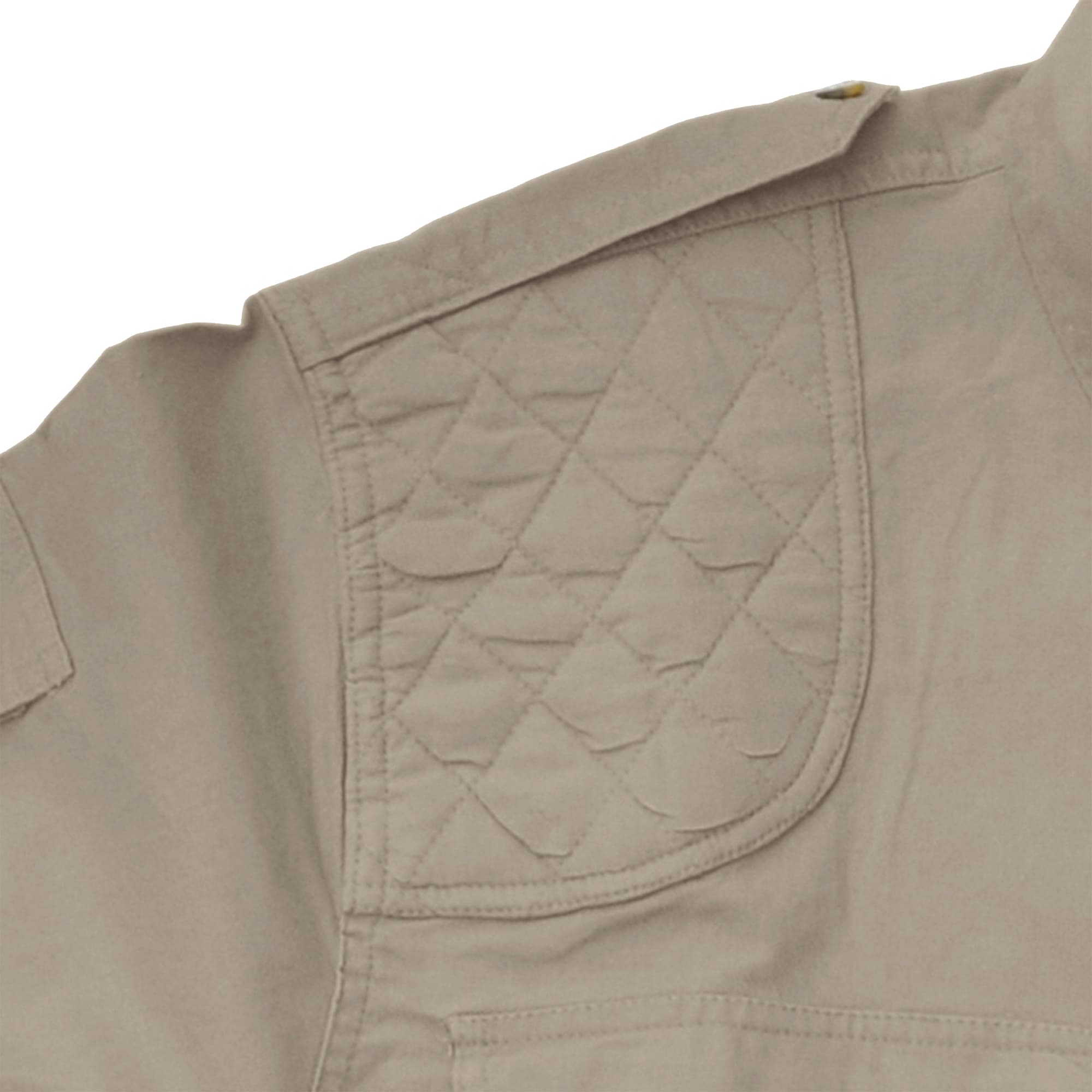Tag Safari Short-Sleeve Shooter Shirt for Men with Buffalo Logo features a quilted shooting pad, button-flap chest and sleeve pockets, and an embroidered Buffalo above the left pocket. Shown in Khaki.--5