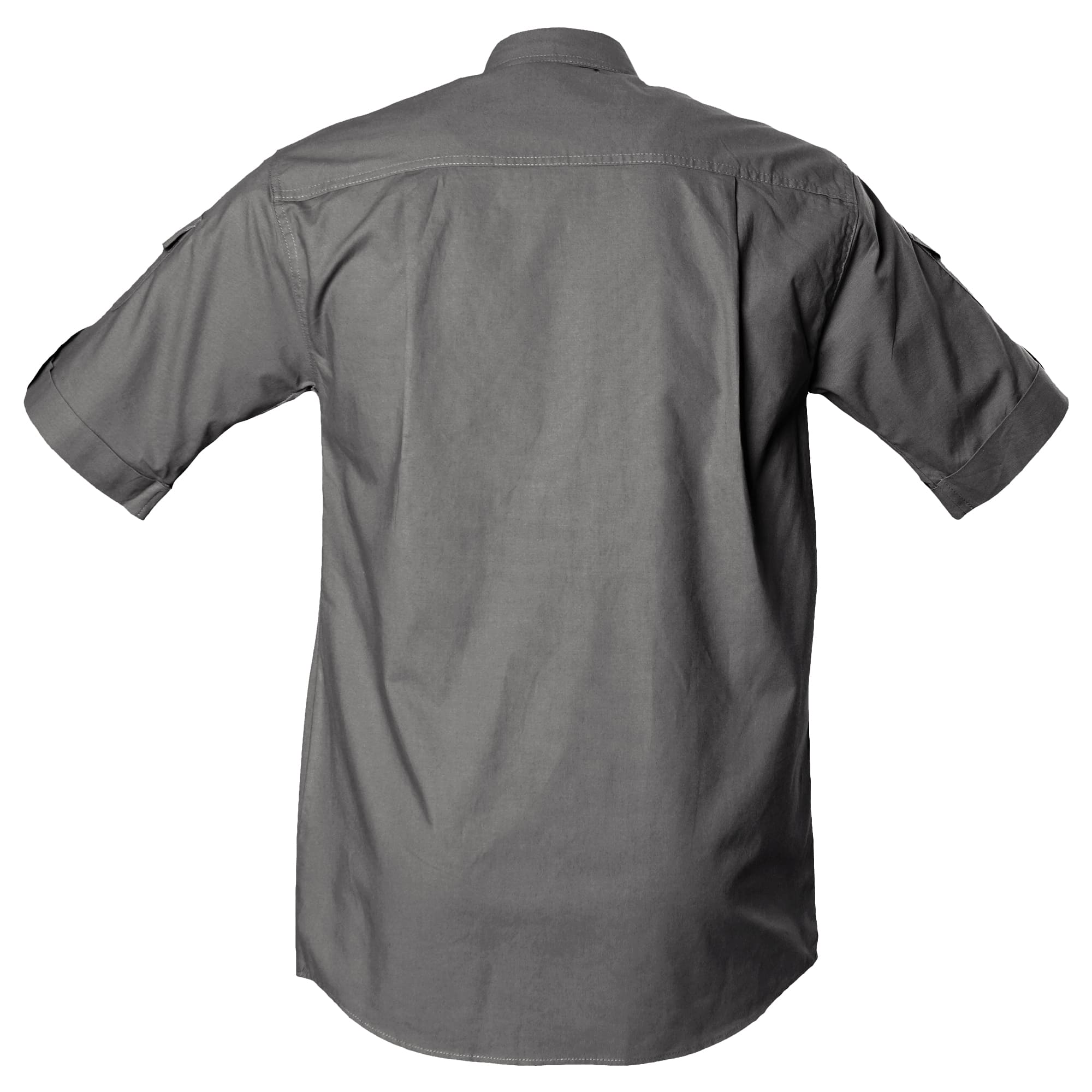 Tag Safari Short-Sleeve Shooter Shirt for Men features a quilted shooting pad, button-flap chest and sleeve pockets, and functional epaulettes. Shown in Olive Gray.--11