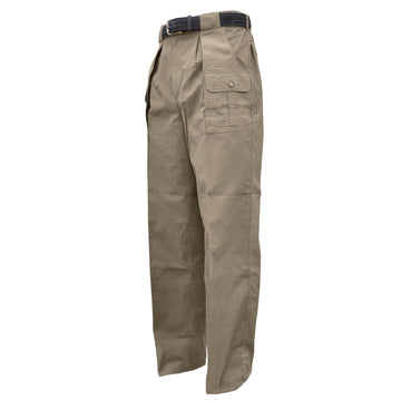 Tag Safari Six-Pocket Congo Pants for Men feature slash-style hip pockets, button-flap side, back, and utility pockets, discreet elastic waist panels, and large belt loops. Shown in Khaki.