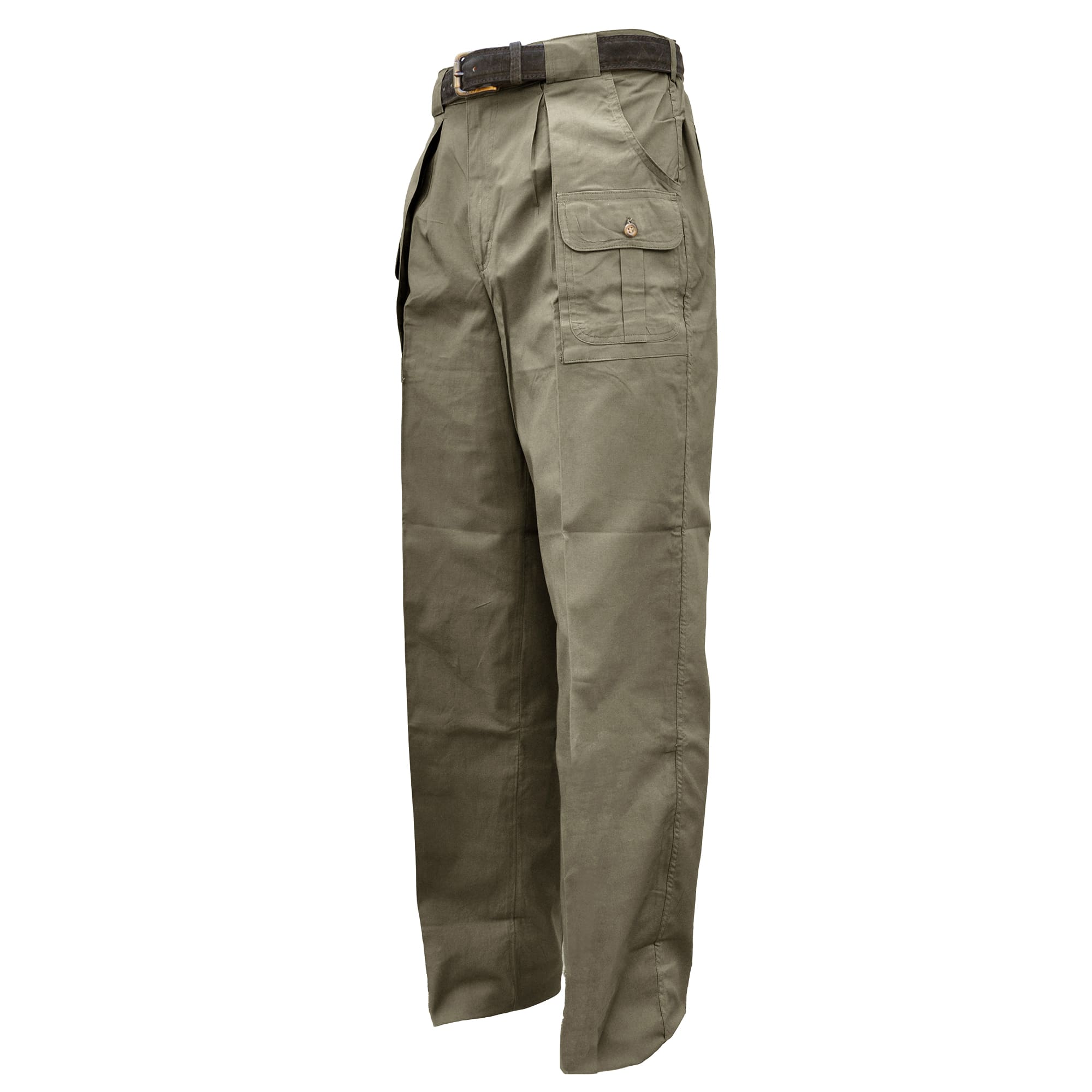 Tag Safari Six-Pocket Congo Pants for Men feature slash-style hip pockets, button-flap side, back, and utility pockets, discreet elastic waist panels, and large belt loops. Shown in Moss Green.--5