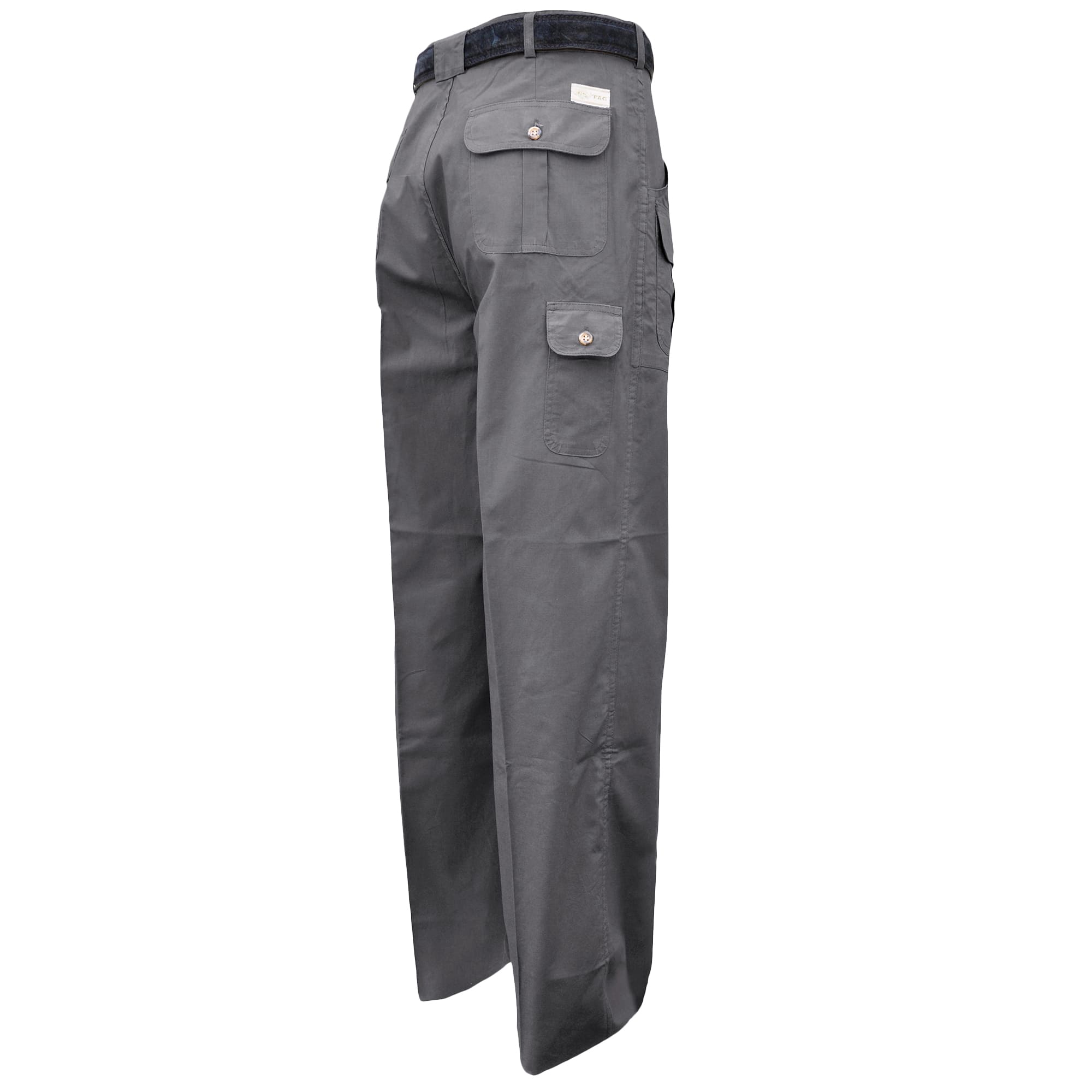 Tag Safari Six-Pocket Congo Pants for Men feature slash-style hip pockets, button-flap side, back, and utility pockets, discreet elastic waist panels, and large belt loops. Shown in Olive Gray.--4