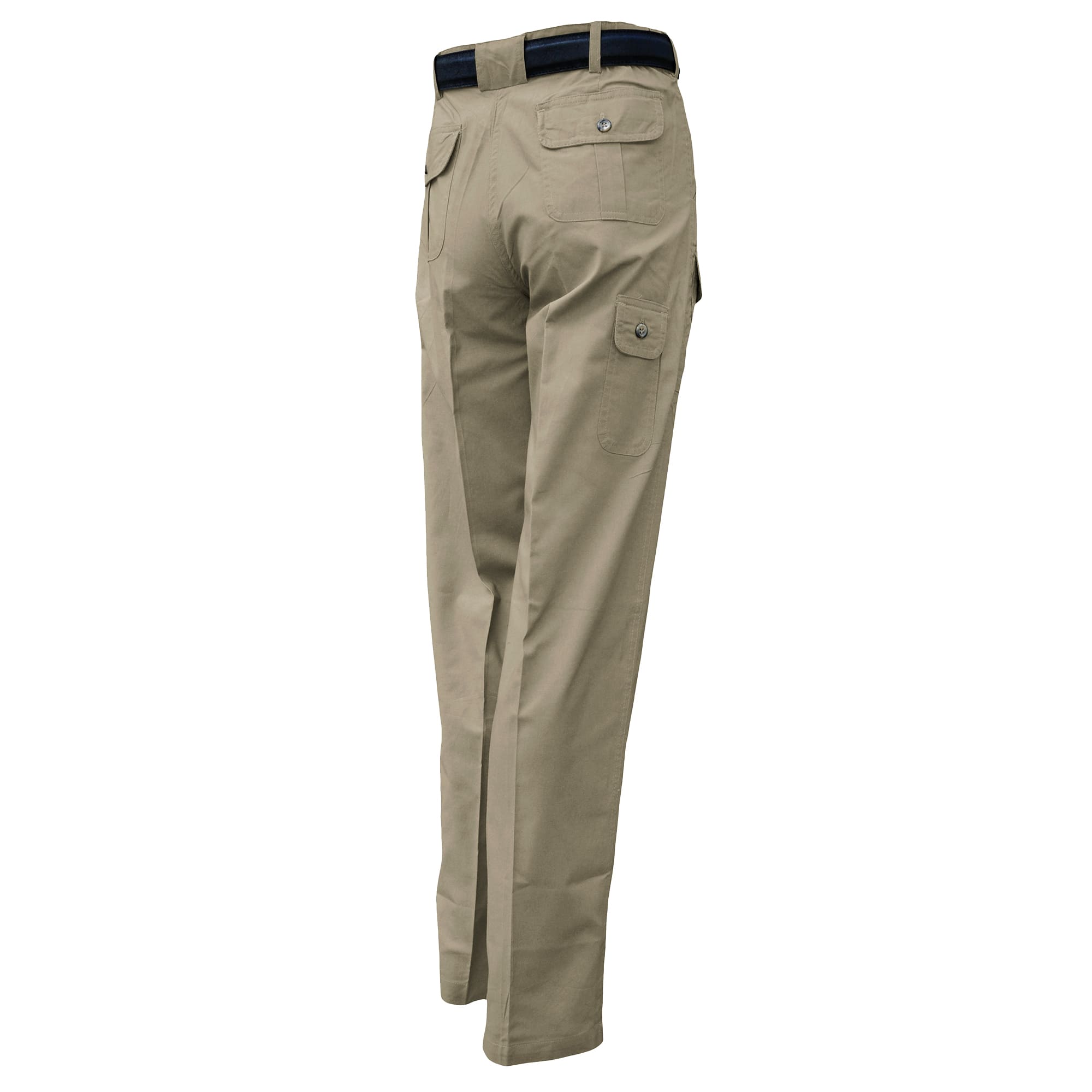 Back view of Tag Safari Six Pocket Congo Pants for Women in Khaki. Shows two button-flap back pockets, a button-flap utility pocket, and large belt loops.--2