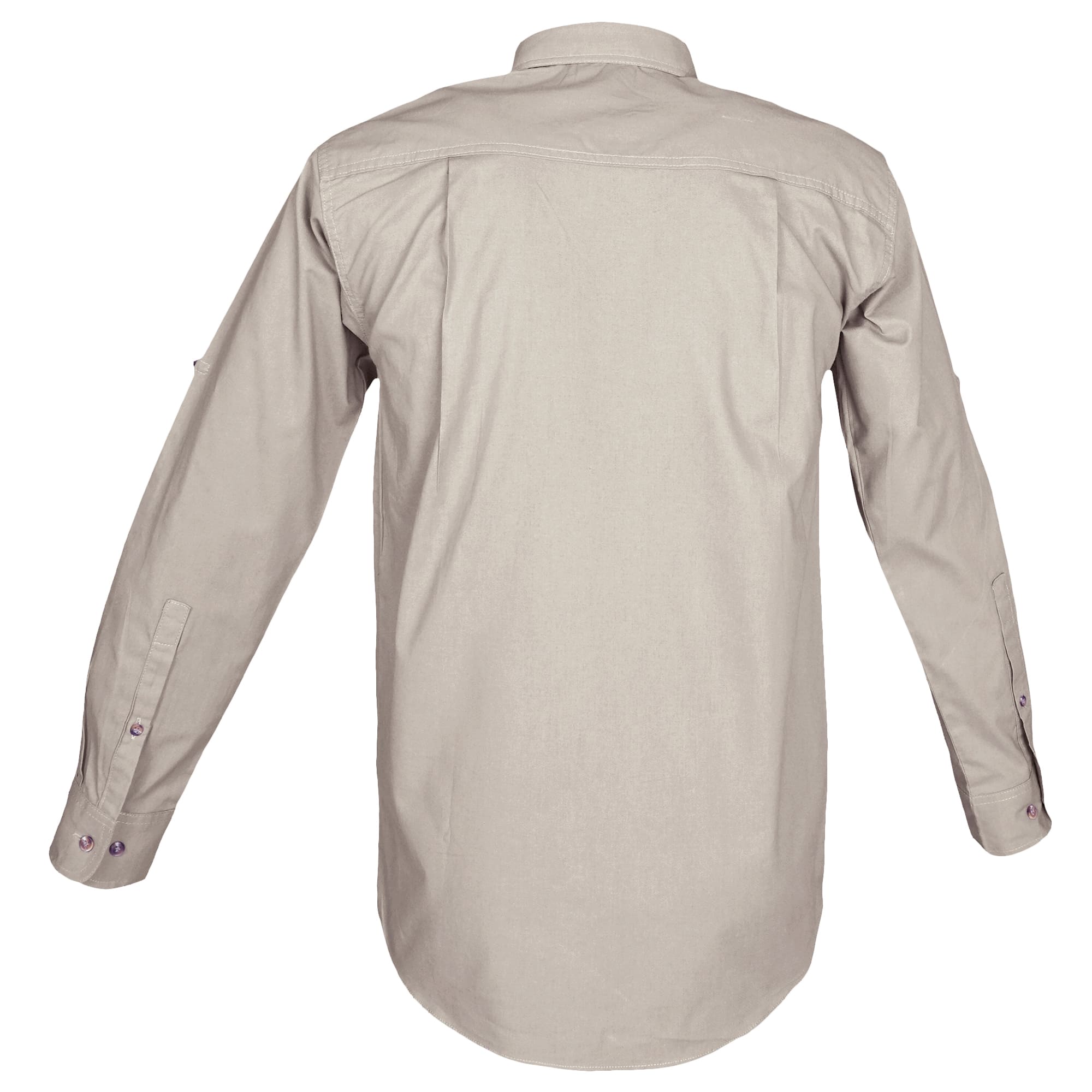 Tag Safari Long-Sleeve Trail Shirt for Men features button-flap chest pockets, functional epaulettes, and roll-up sleeve tabs. Shown in Stone.--10