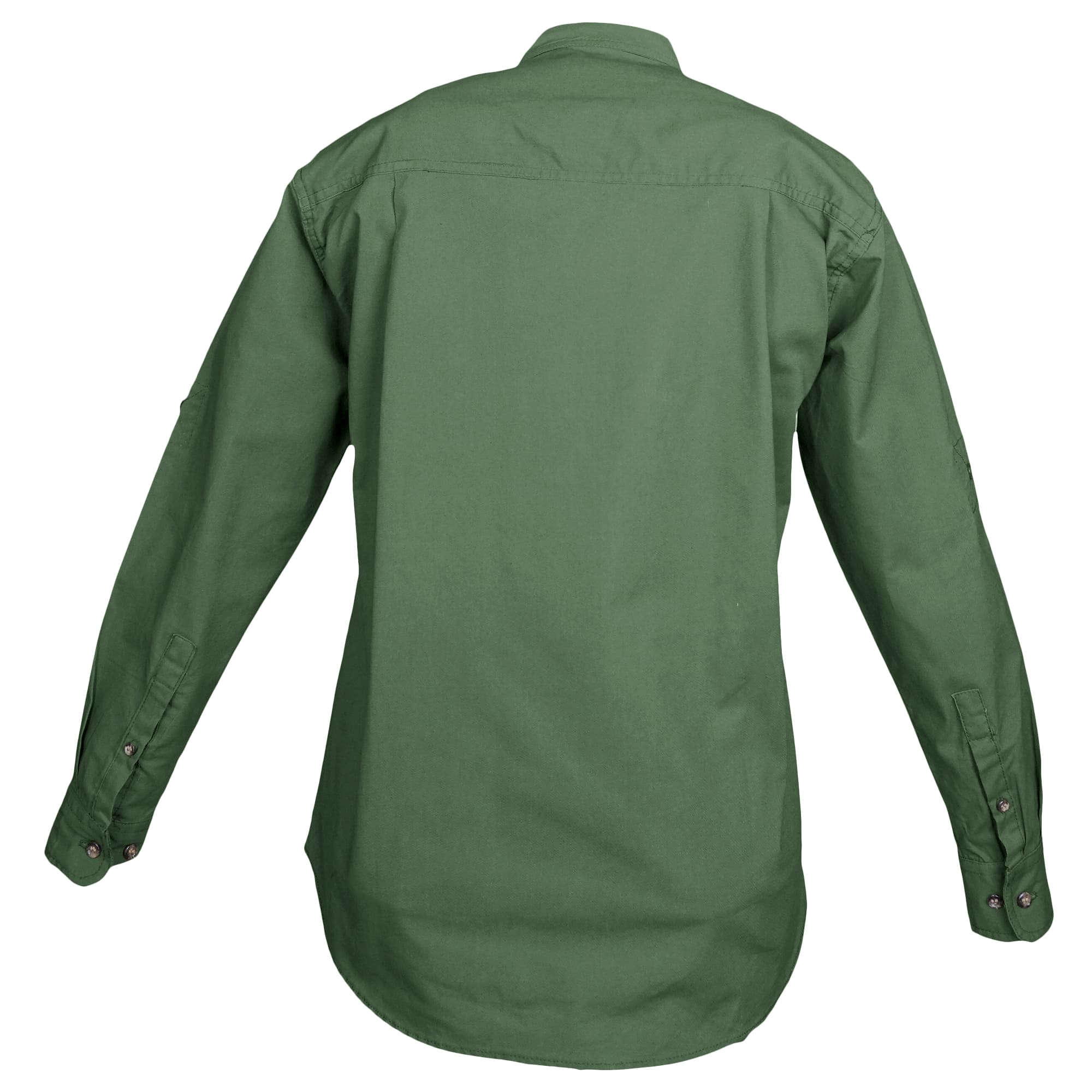 Tag Safari Long-Sleeve Trail Shirt for Women features button-flap chest pockets, functional epaulettes, and roll-up sleeve tabs. Shown in Forest Green.--11