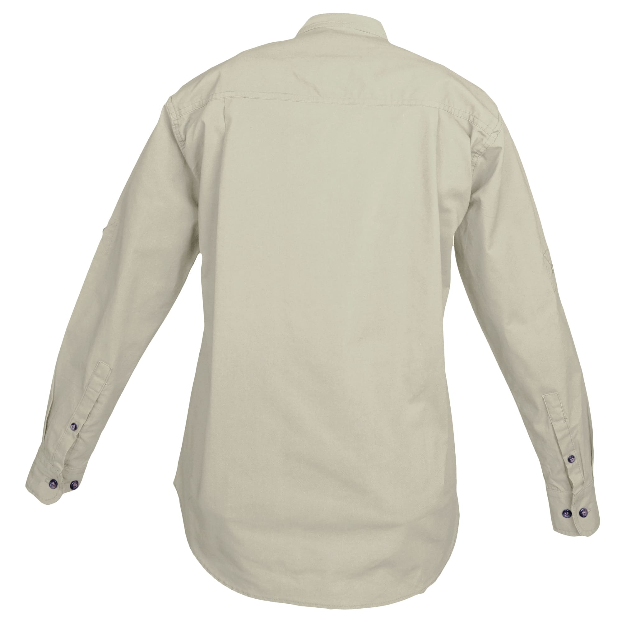 Tag Safari Long-Sleeve Trail Shirt for Women features button-flap chest pockets, functional epaulettes, and roll-up sleeve tabs. Shown in Stone.--2