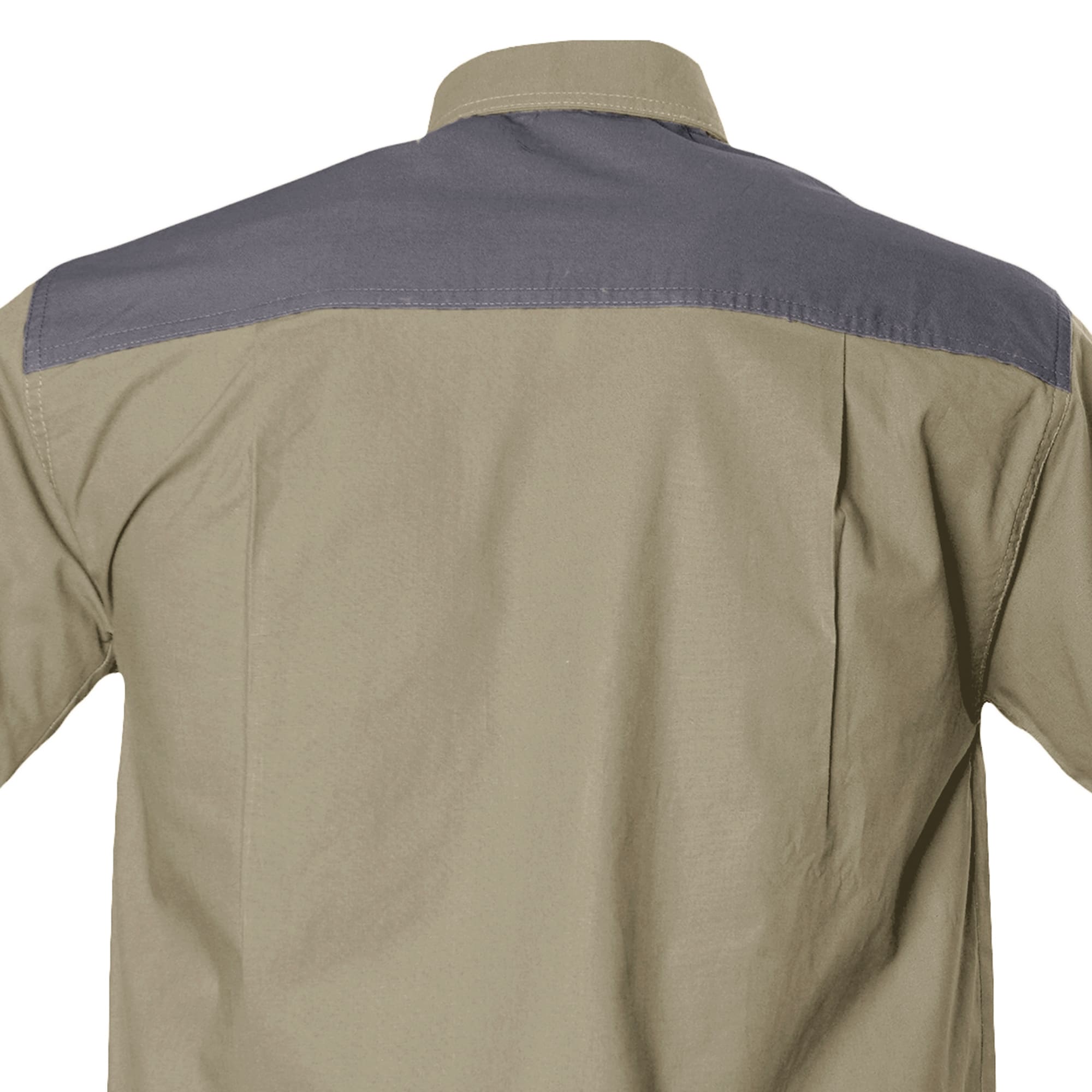 Tag Safari Short-Sleeve Upland Shirt for Men features a contrasted shooting pad and yoke, button-flap chest pocket, and durable double-stitching. Shown in Khaki/Olive Gray.--5