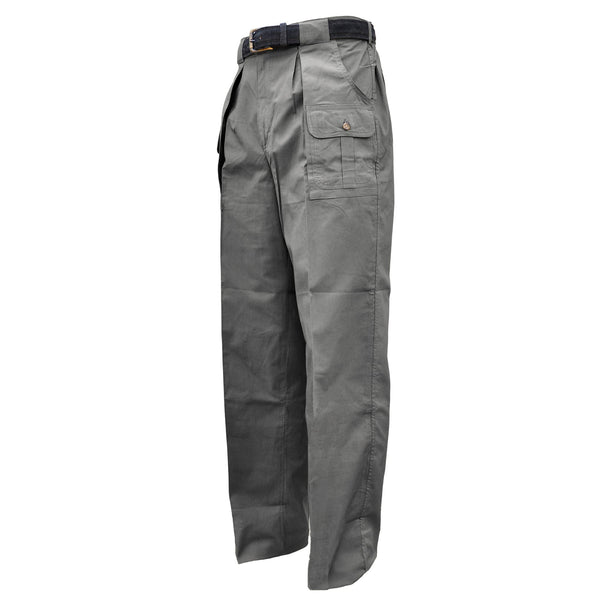 Front of Men's Six Pocket Congo Pants, color Olive. The pants have two slash pockets on the hip, two flap-covered pockets up front, expandable waist panels, oversized belt loops, and double stitching throughout. 100% cotton.