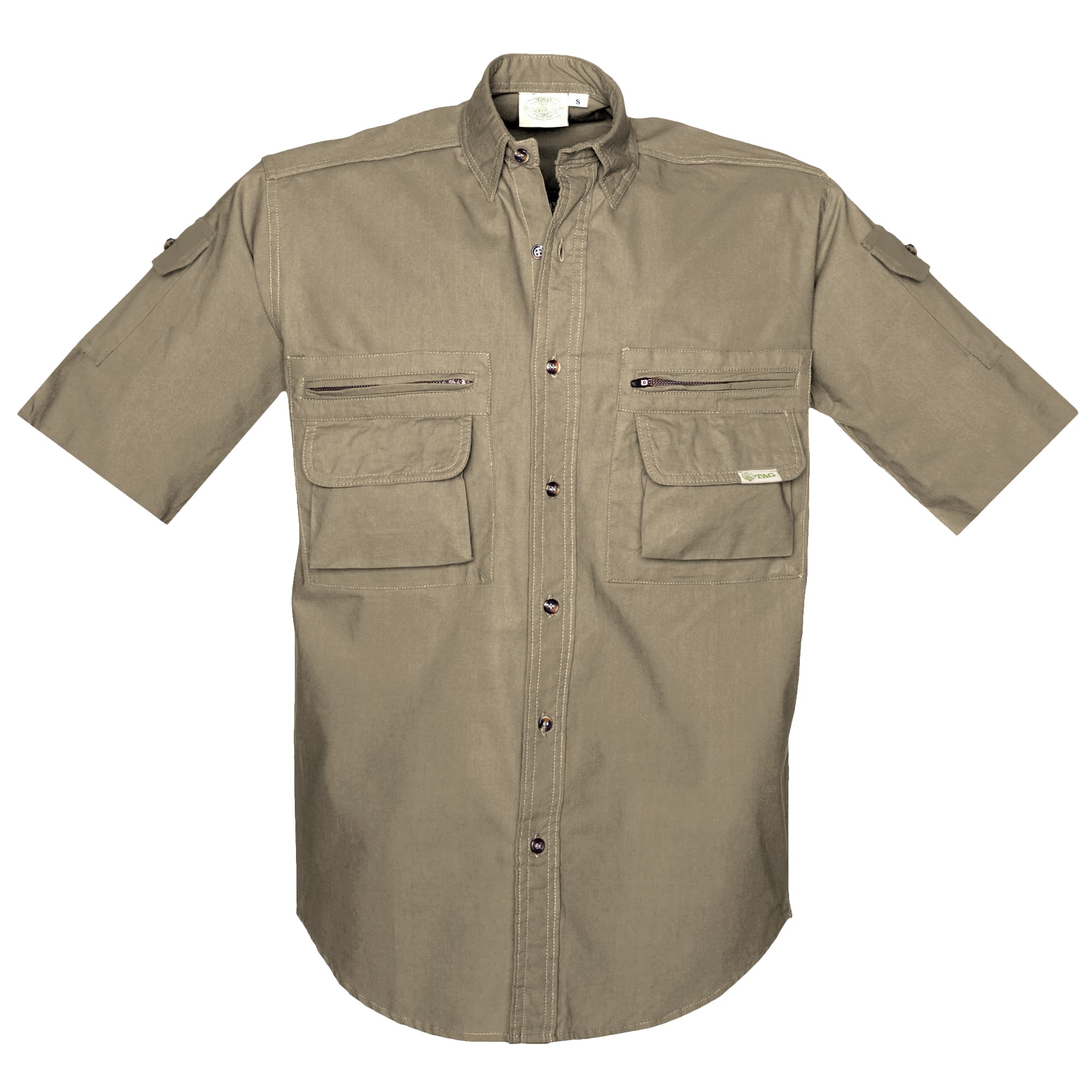 TAG Safari Men's Bush Short Sleeve Shirt w Zipper Pocket Khaki / X-Large TAG Safari Men's Bush Short Sleeve Shirt w Zipper Pocket Khaki / X-Large