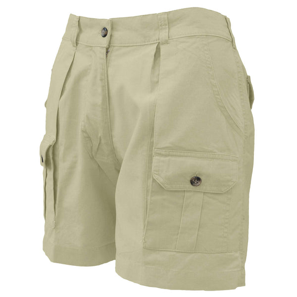 Front of Women's Pro Hunting Shorts, color Stone. The shorts have a 5 1/2