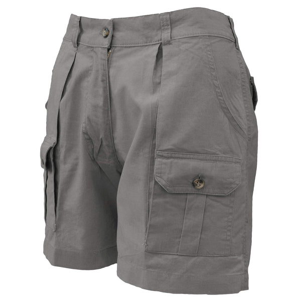 Front of Women's Pro Hunting Shorts, color Olive. The shorts have a 5 1/2