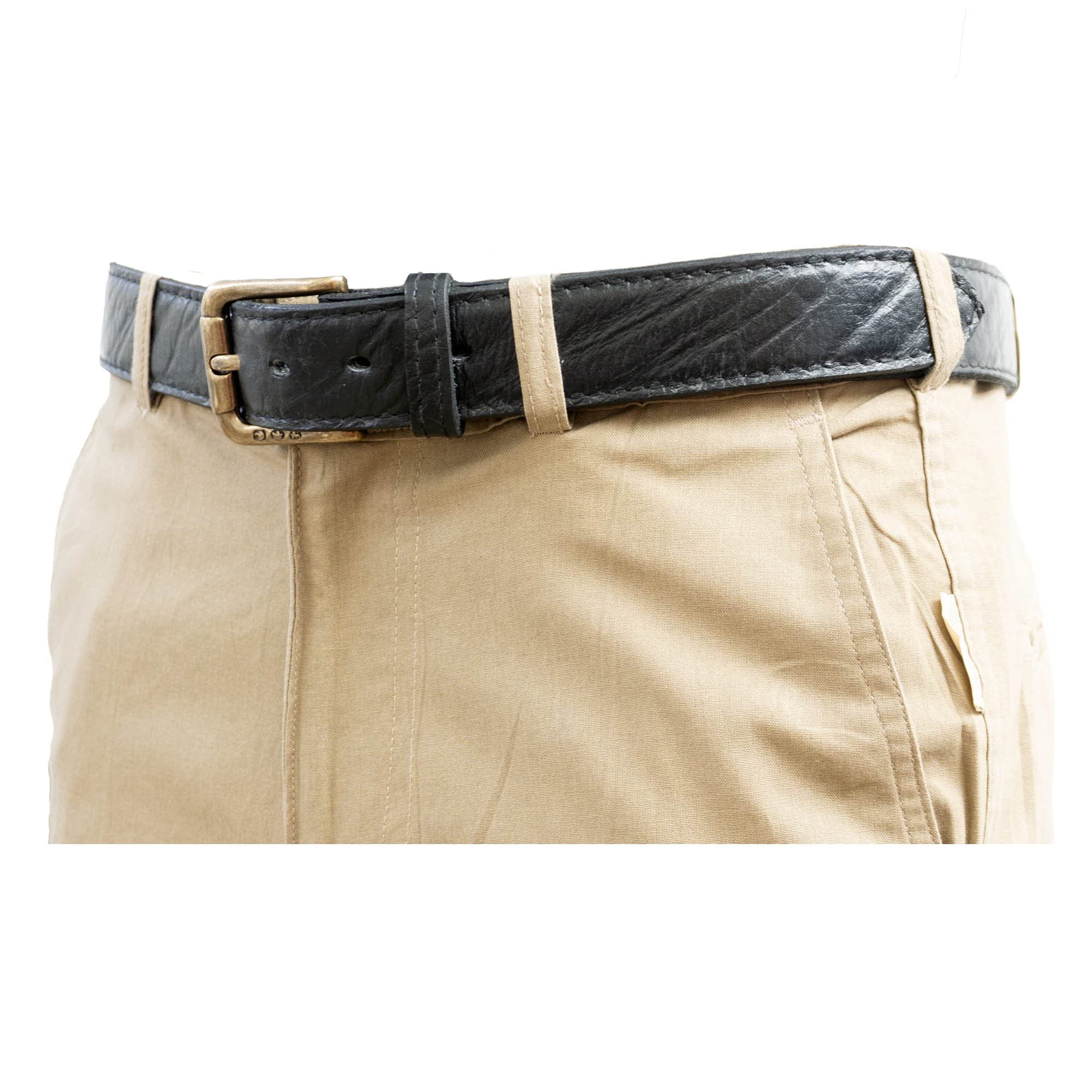 Buffalo Leather Belt from Tag Safari in Black features a removable brass buckle, matching fixed belt keeper, waist adjustment holes, belt length adjustment screws, and an inside Tag branded logo.--5
