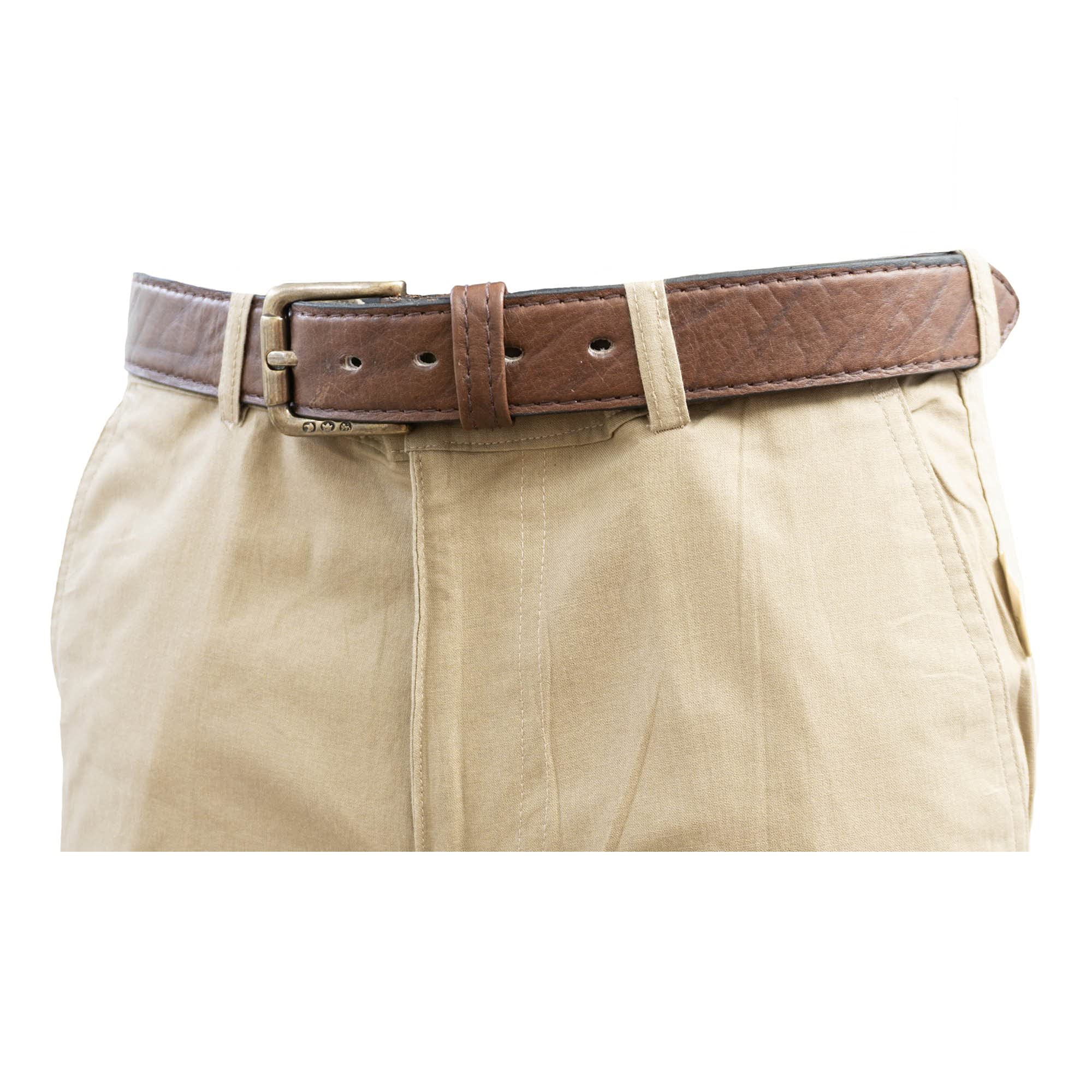 Buffalo Leather Belt from Tag Safari in Brown features a removable brass buckle, matching fixed belt keeper, waist adjustment holes, belt length adjustment screws, and an inside Tag branded logo.--7