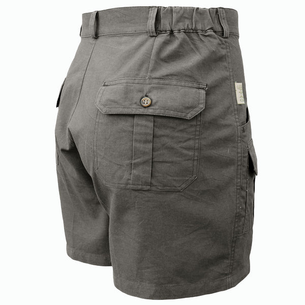Back of Men's Pro Hunting Shorts, color Olive. The shorts have a 5 1/2